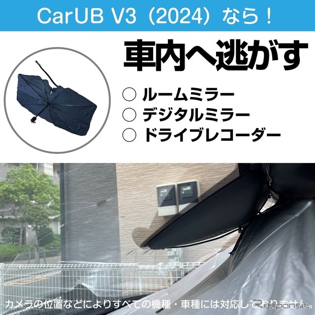 デジタルミラー・ドラレコ・車載カメラの熱対策に、新発想の折りたたみ傘式サンシェード「CarUB V3（2024）」が登場